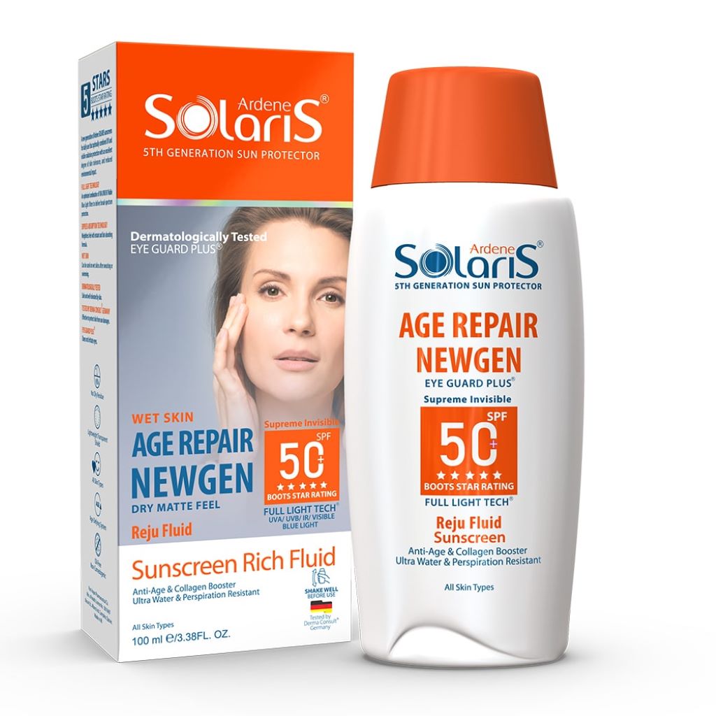 بدوروژ ضد آفتاب فلوئید آردن سولاریس SPF50 بی رنگ مدل Age Repair Newgen ضد آفتاب فلوئید آردن سولاریس SPF50 بی رنگ مدل Age Repair Newgen