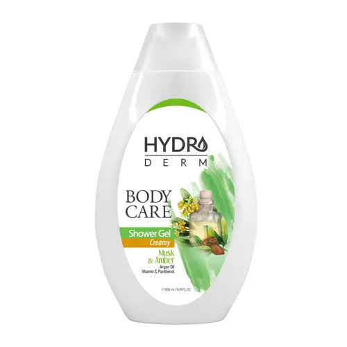 hydroderm creamy body wash musk and amber 500 ml شامپو بدن کرمی هیدرودرم رایحه مشک و عنبر 500ml