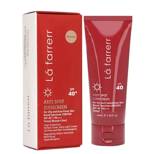 lafarrerr sunscreen anti spot oily bronze color کرم ضد آفتاب و ضدلک رنگی برنز لافارر SPF40 پوست چرب