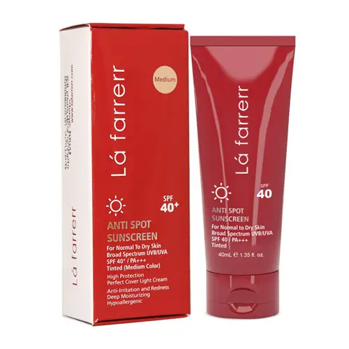 lafarrerr sunscreen-anti spot oily medium color کرم ضد آفتاب و ضدلک رنگی لافارر SPF40 پوست چرب و آکنه دار متوسط