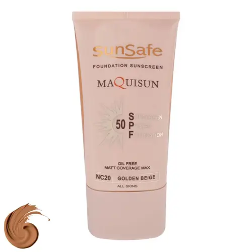 maquisun foundation sunscreen nc20 ضد آفتاب SPF50 کرم پودری NC20 و پرایمری 12h سان سیف مدل مکیسان