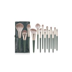 ست برس آرایشی مدل G1 رنگ سبز 14 عددی به همراه کیف متفرقه