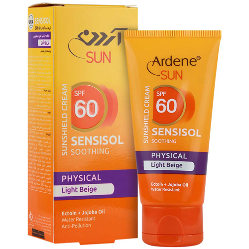 ardene sunshield spf60 cream sensisol کرم ضدآفتاب رنگی آردن سان SPF60 فاقد جاذبه های شیمیایی بژ روشن