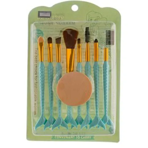 makeup-brush-8-pcs ست براش 8 عددی مدل پری دریایی رنگ آبی