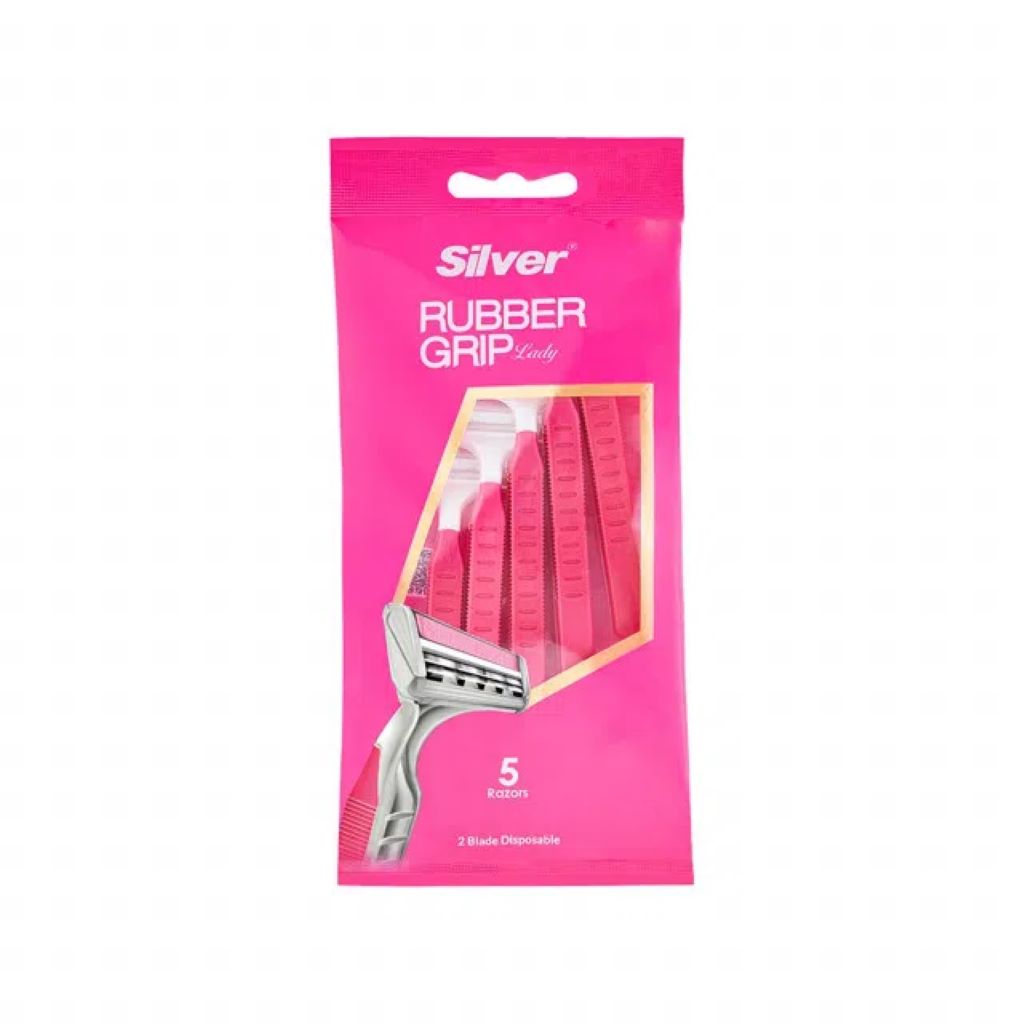 بدوروژ تیغ چند بار مصرف سیلور 2 لبه زنانه رابرگريپ (پک 5 عددی) خودتراش چند بار مصرف رابرگريپ زنانه سیلور بسته 5 عددی