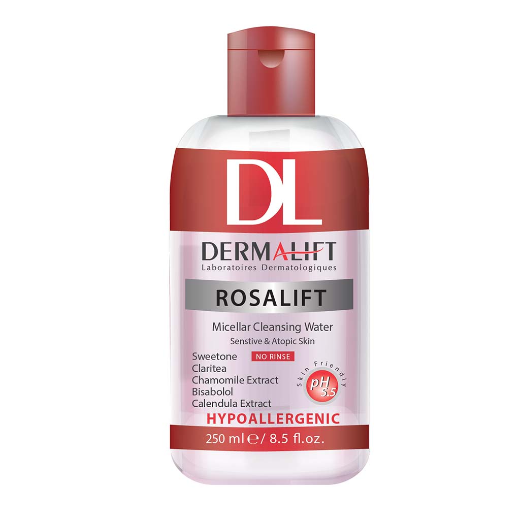 محلول-پاک-کننده-صورت-مناسب-پوست-های-حساس-درمالیفت محلول میسلار واتر پوست حساس رزالیفت 250ml درمالیفت