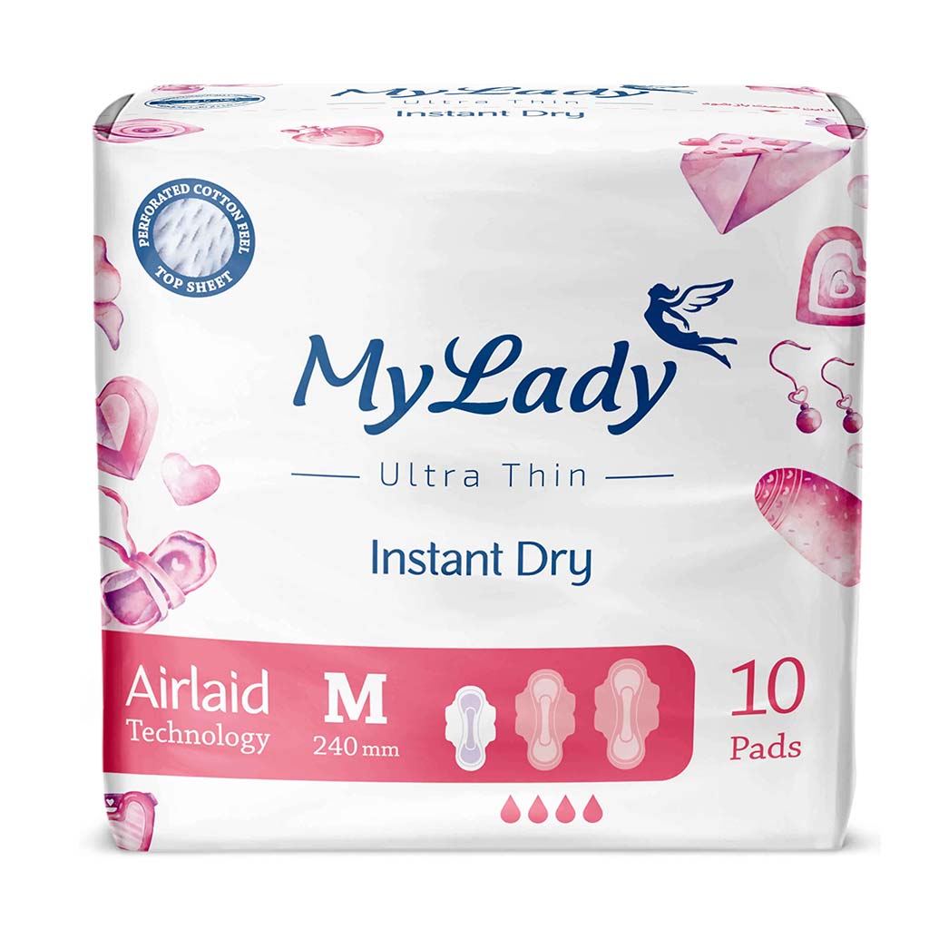 نوار-بهداشتی-مای-لیدی-همیشه-خشک نوار بهداشتی اولترا مای لیدی لایه رویی همیشه خشک متوسط 10 عددی