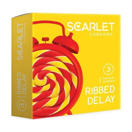 scarlet-ribbed-delay-condom-12pcs کاندوم تاخیری شیاردار اسکارلت3 عددی مدل RIBBED DELAY