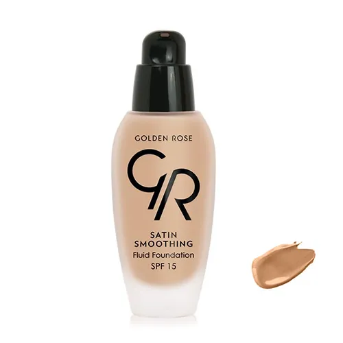 golden-rose-satin-smoothing-fluid-foundation-35 کرم پودر ساتین گلدن رز SPF15 بژ طبیعی کد 35