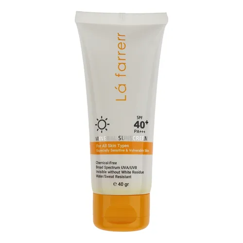 lafarrar mineral sunscreen cream spf40 ضدآفتاب مینرال لافارر SPF 40 بی رنگ ( کرم سفید نارنجی لافارر )