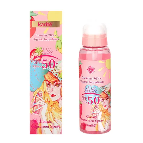 Karite Strawberry Sunscreen Spray SPF50 اسپری ضد آفتاب کاریته بی رنگ اس پی اف 50 عصاره توت فرنگی