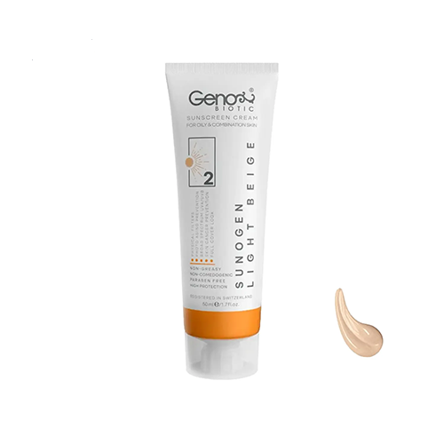 00102940k8 کرم ضد آفتاب ژنو بایوتیک رنگ بژ روشن مدل سانو ژن پوست چرب SPF 50