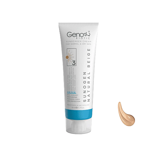 0010294ngd کرم ضد آفتاب رنگی ژنو بایوتیک مدل سانو ژن رنگ بژ طبیعی SPF 50