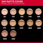 رنگبندی کرم پودر مات لورال اینفالیبل 24 ساعته