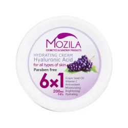 کرم آبرسان کاسه ای موزیلا هیالورونیک اسید و روغن هسته انگور انواع پوست