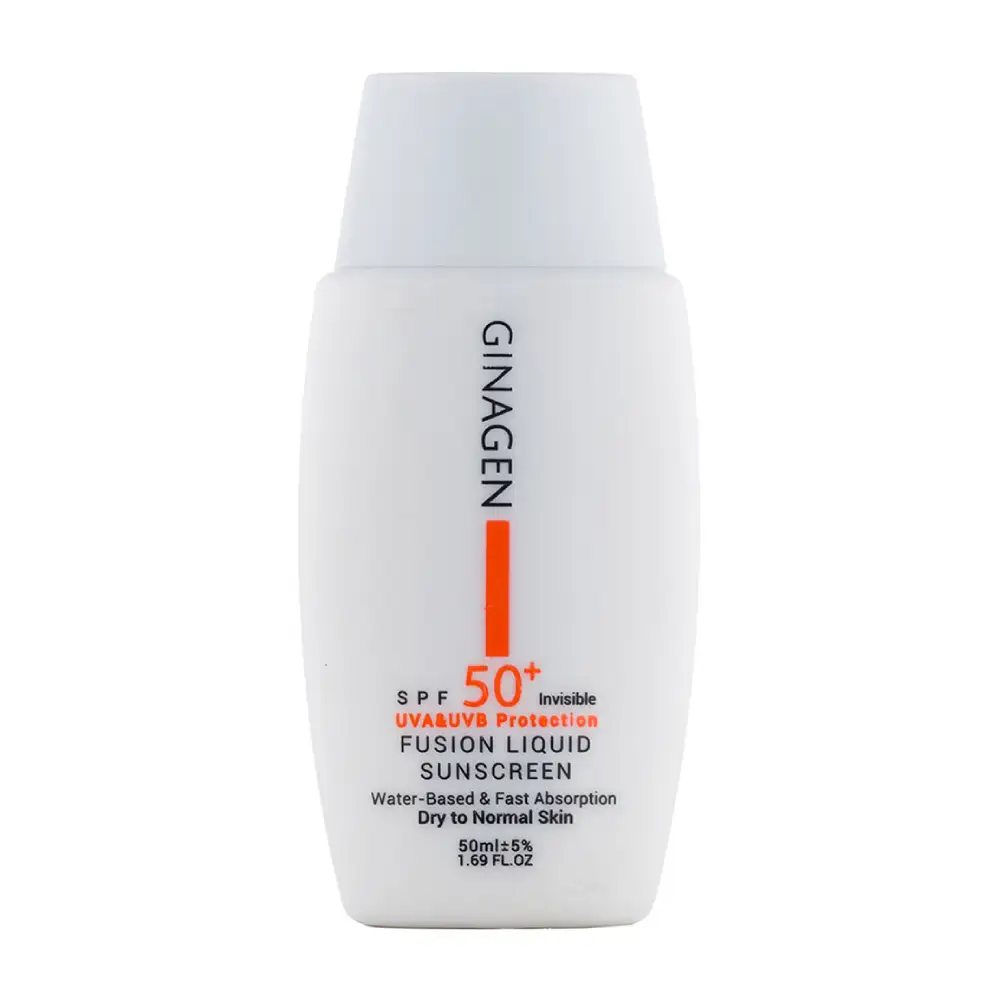 0010294a8b ضد آفتاب بی رنگ ژیناژن پوست خشک SPF50 مدل Fusion Liquid