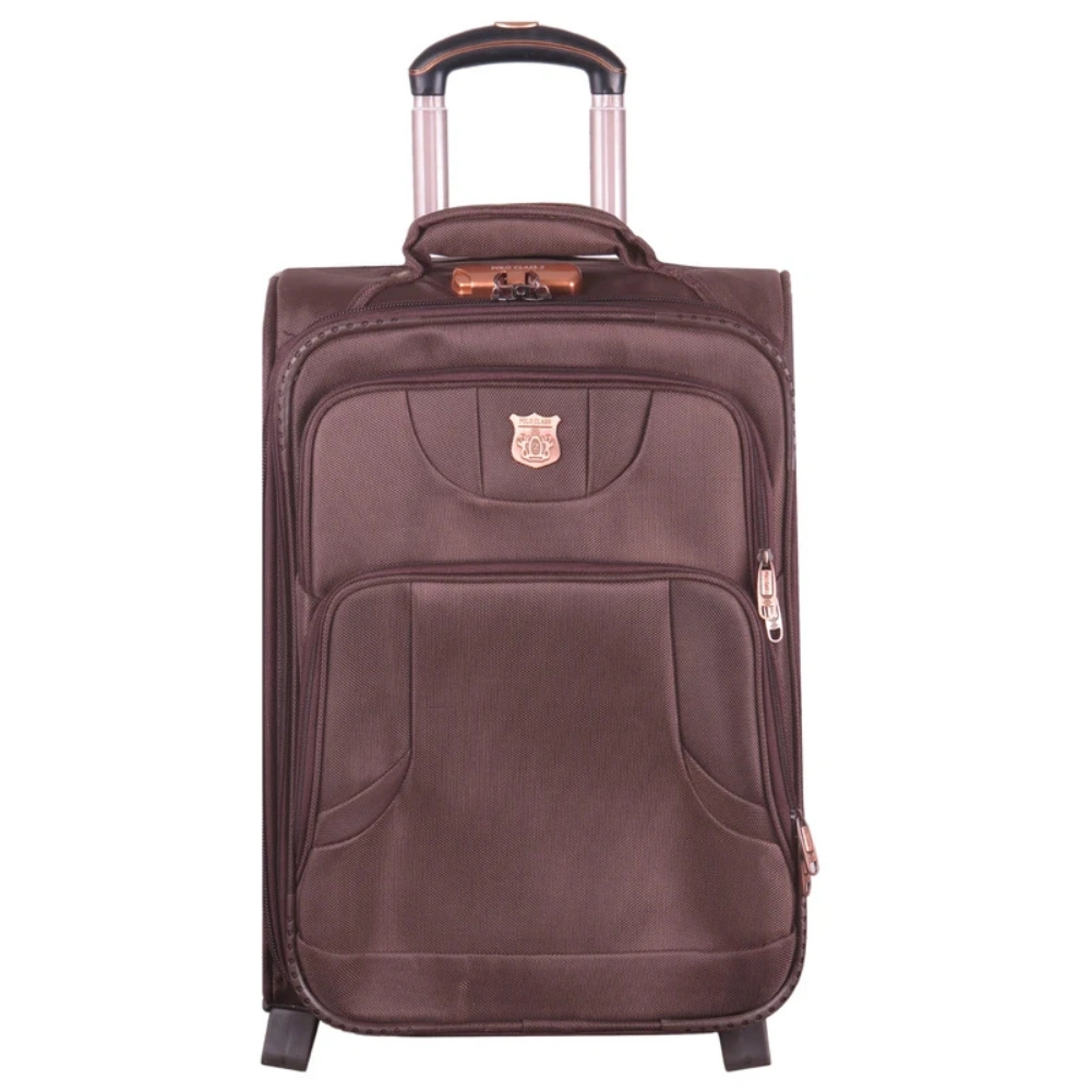 0019957pkj چمدان پولو کلاس قهوه ای زیپ دوبل سایز کوچک ارتفاع 50 سانتی متر