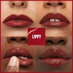 تست رنگ رژ لب مایع میبلین مدل Super Stay رنگ Lippy شماره 10 روی لب ها