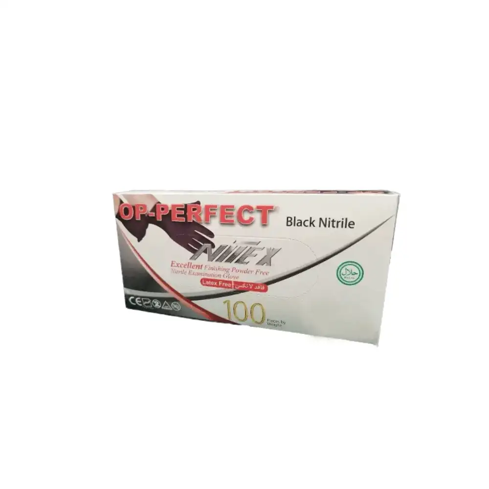 00110283pqj دستکش نیتریل مشکی op سایز M بسته 100 عددی